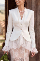 Load image into Gallery viewer, Ivory Mermaid Two Piece V-Neck Lace Sweep Train Boho Blazer Wedding Outfits