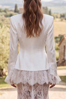 Load image into Gallery viewer, Ivory Mermaid Two Piece V-Neck Lace Sweep Train Boho Blazer Wedding Outfits