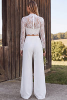 Load image into Gallery viewer, Ivory Lace High Neck Floral Two Piece Long Sleeves Wedding Outfits