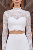 Load image into Gallery viewer, Ivory Lace High Neck Floral Two Piece Long Sleeves Wedding Outfits