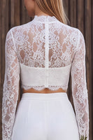 Load image into Gallery viewer, Ivory Lace High Neck Floral Two Piece Long Sleeves Wedding Outfits