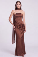 Load image into Gallery viewer, White and Black  Corset Draped Satin Mermaid Strapless Long Formal Dress