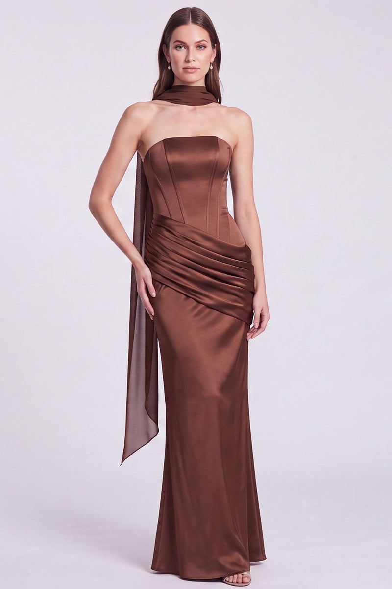 Load image into Gallery viewer, White and Black  Corset Draped Satin Mermaid Strapless Long Formal Dress
