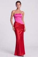 Load image into Gallery viewer, White and Black  Corset Draped Satin Mermaid Strapless Long Formal Dress