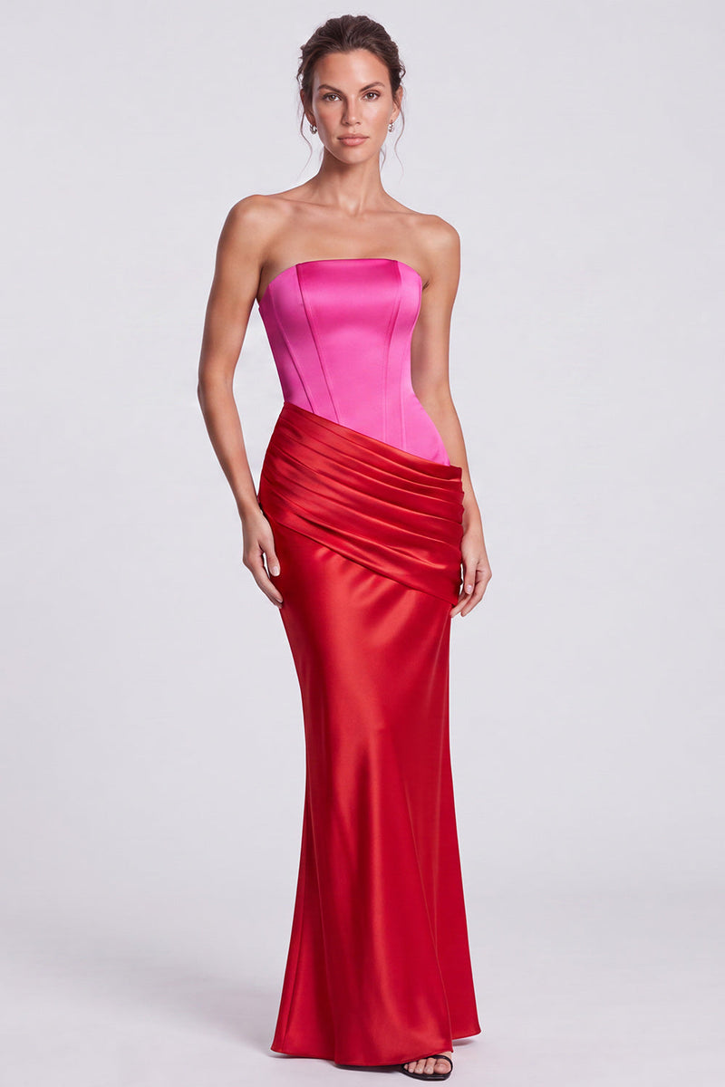 Load image into Gallery viewer, White and Black  Corset Draped Satin Mermaid Strapless Long Formal Dress