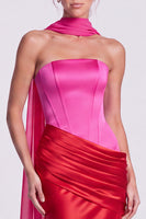 Load image into Gallery viewer, White and Black  Corset Draped Satin Mermaid Strapless Long Formal Dress