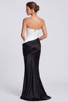Load image into Gallery viewer, White and Black  Corset Draped Satin Mermaid Strapless Long Formal Dress
