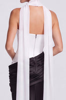 Load image into Gallery viewer, White and Black  Corset Draped Satin Mermaid Strapless Long Formal Dress