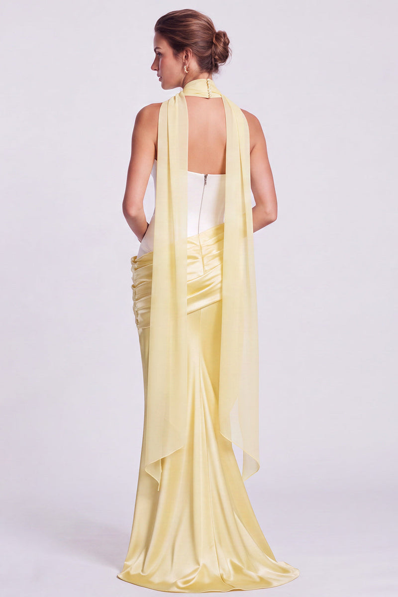 Load image into Gallery viewer, White and Black  Corset Draped Satin Mermaid Strapless Long Formal Dress