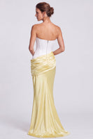 Load image into Gallery viewer, White and Black  Corset Draped Satin Mermaid Strapless Long Formal Dress