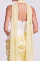 Load image into Gallery viewer, White and Black  Corset Draped Satin Mermaid Strapless Long Formal Dress