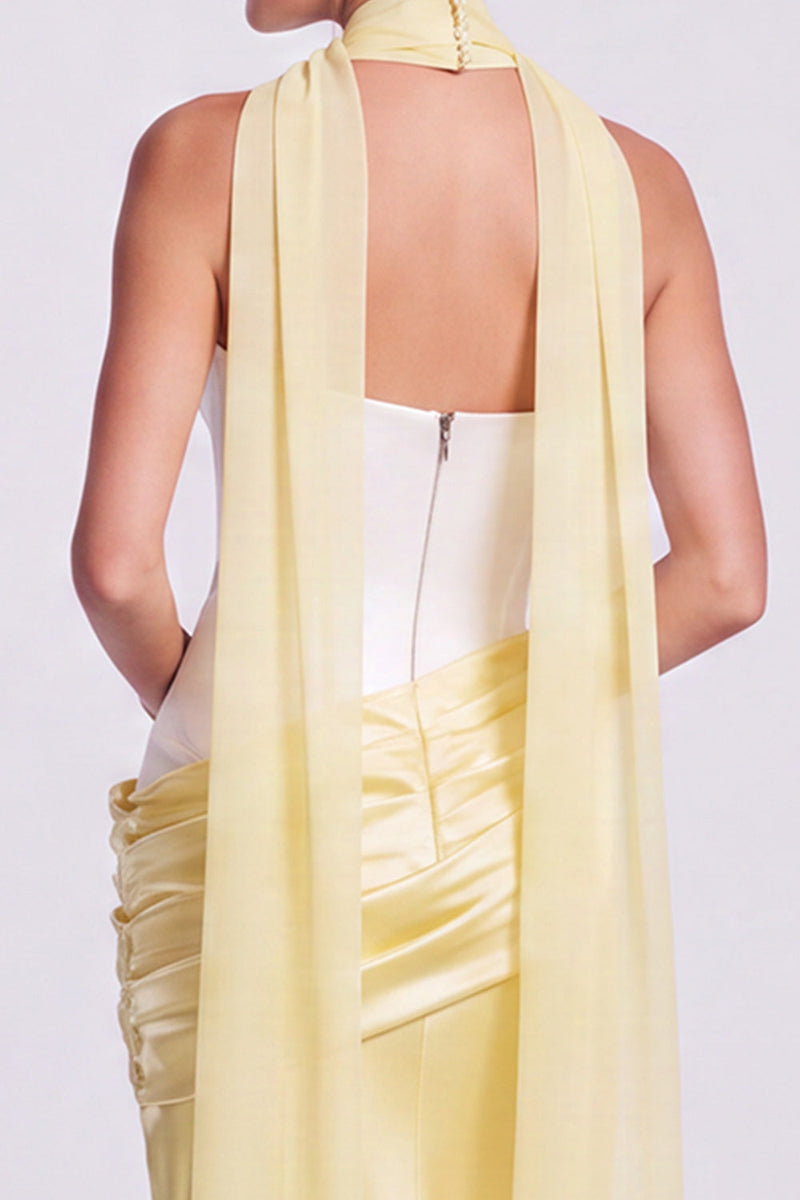 Load image into Gallery viewer, White and Black  Corset Draped Satin Mermaid Strapless Long Formal Dress