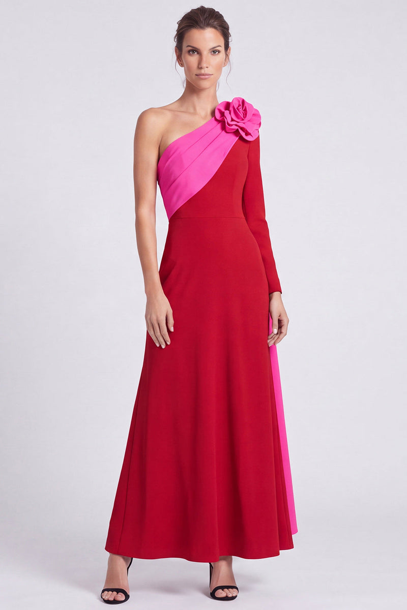 Load image into Gallery viewer, Fuchsia and Red A Line Long Sleeves Formal Dress with 3D Flower