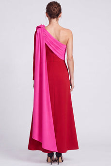Fuchsia and Red A Line Long Sleeves Formal Dress with 3D Flower