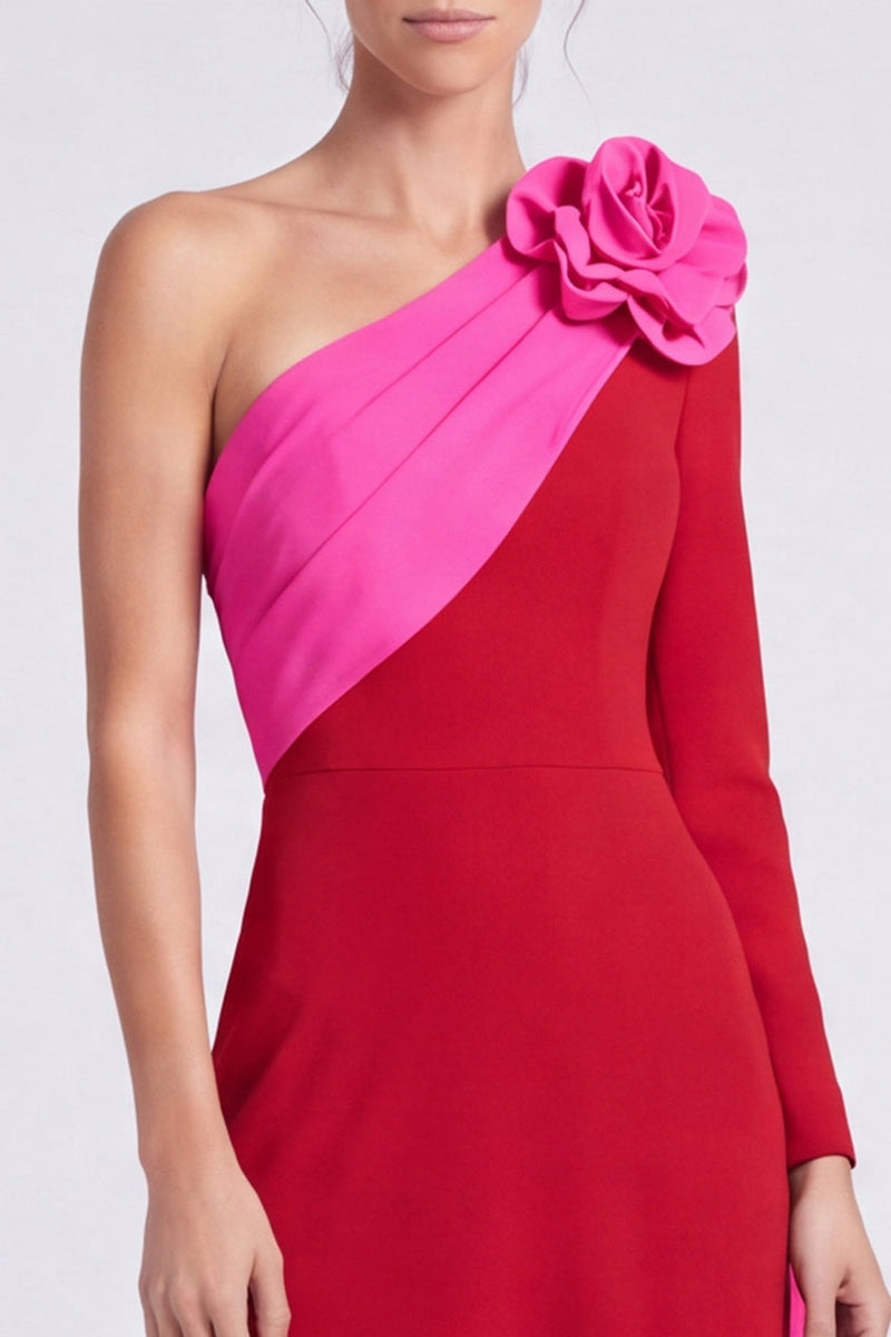 Load image into Gallery viewer, Fuchsia and Red A Line Long Sleeves Formal Dress with 3D Flower