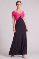 Load image into Gallery viewer, A Line Black and White Ruched Off The Shoulder Long Formal Dress