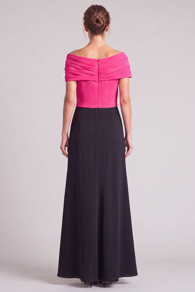 Load image into Gallery viewer, A Line Black and White Ruched Off The Shoulder Long Formal Dress