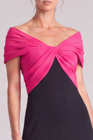 Load image into Gallery viewer, A Line Black and White Ruched Off The Shoulder Long Formal Dress