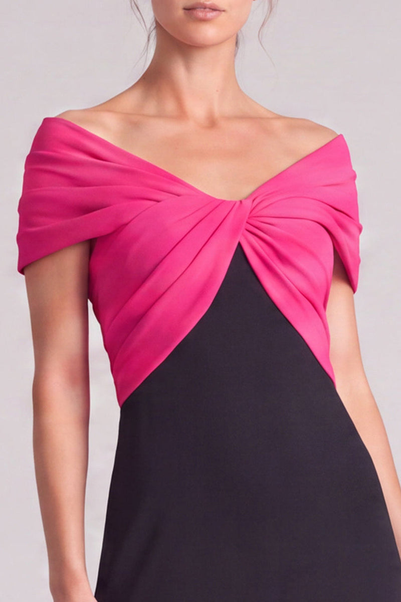 Load image into Gallery viewer, A Line Black and White Ruched Off The Shoulder Long Formal Dress