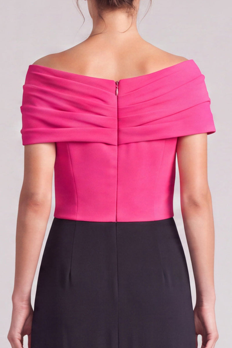 Load image into Gallery viewer, A Line Black and White Ruched Off The Shoulder Long Formal Dress