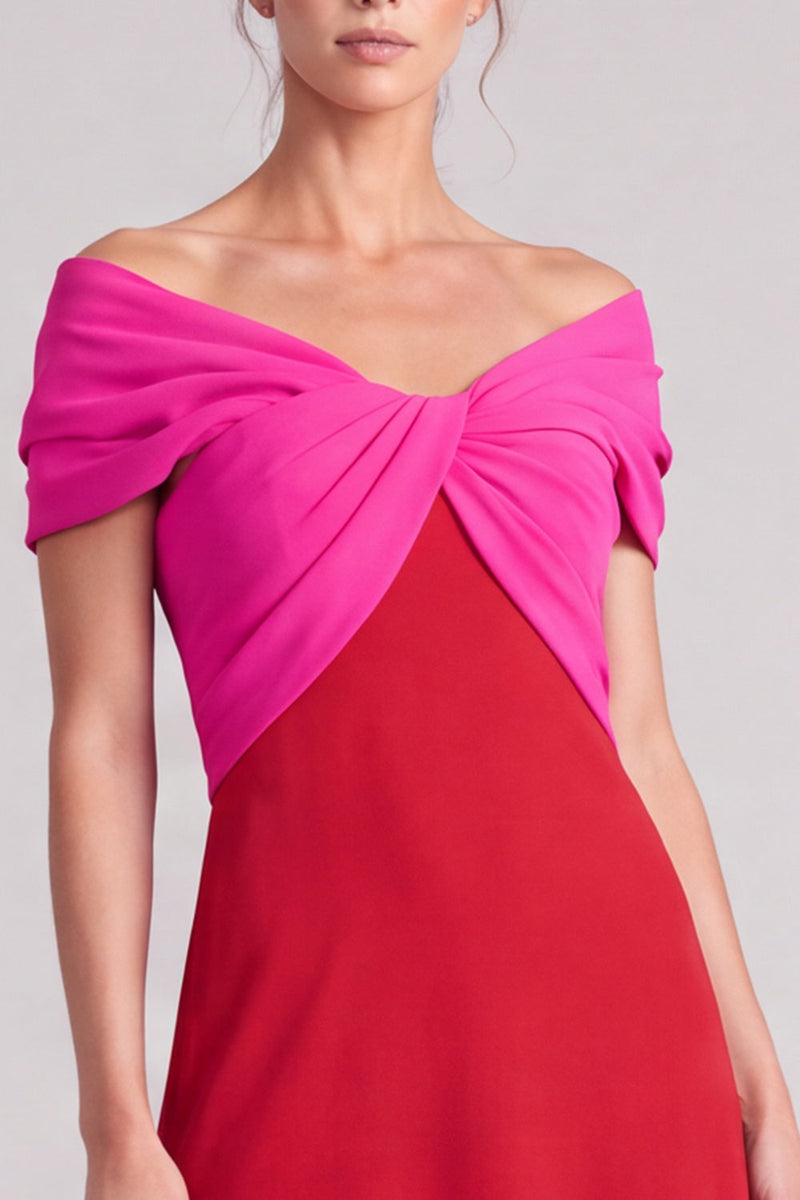 Load image into Gallery viewer, A Line Black and White Ruched Off The Shoulder Long Formal Dress