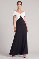 Load image into Gallery viewer, A Line Black and White Ruched Off The Shoulder Long Formal Dress