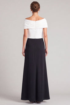 A Line Black and White Ruched Off The Shoulder Long Formal Dress