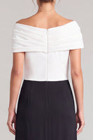 Load image into Gallery viewer, A Line Black and White Ruched Off The Shoulder Long Formal Dress