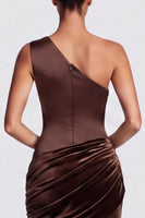 Load image into Gallery viewer, Fuchsia and Red One Shoulder Draped Mermaid Velvet Long Formal Dress