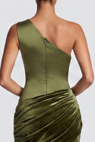 Load image into Gallery viewer, Fuchsia and Red One Shoulder Draped Mermaid Velvet Long Formal Dress