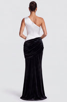 Load image into Gallery viewer, Fuchsia and Red One Shoulder Draped Mermaid Velvet Long Formal Dress