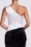 Load image into Gallery viewer, Fuchsia and Red One Shoulder Draped Mermaid Velvet Long Formal Dress