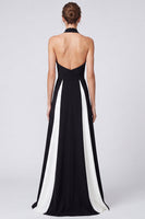 Load image into Gallery viewer, Black and White Halter Patchwork A Line Long Formal Dress with Keyhole