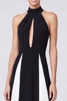 Load image into Gallery viewer, Black and White Halter Patchwork A Line Long Formal Dress with Keyhole