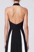 Load image into Gallery viewer, Black and White Halter Patchwork A Line Long Formal Dress with Keyhole