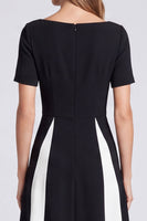 Load image into Gallery viewer, Black and White Boat Neck A Line Patchwork Long Formal Dress with Pockets