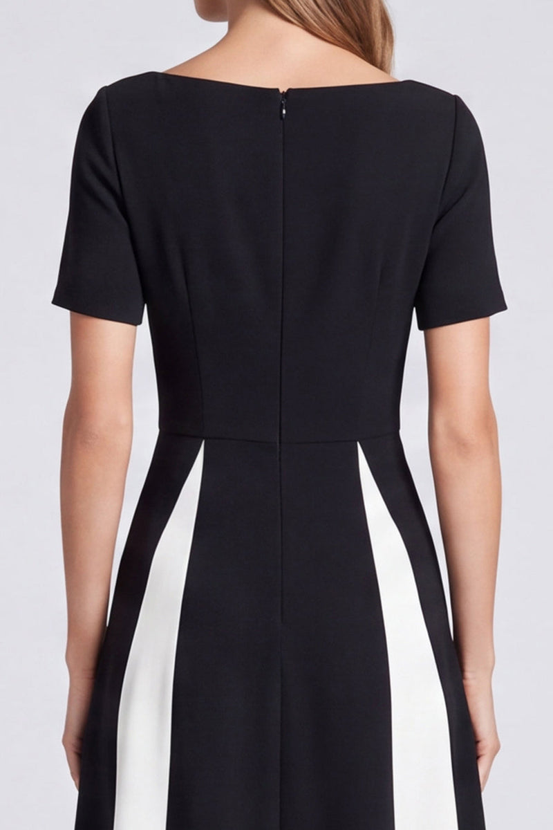 Load image into Gallery viewer, Black and White Boat Neck A Line Patchwork Long Formal Dress with Pockets