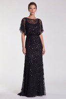 Load image into Gallery viewer, Sparkly Sky Blue Mermaid Floral Beaded Long Formal Dress with Sleeves