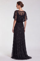 Load image into Gallery viewer, Sparkly Sky Blue Mermaid Floral Beaded Long Formal Dress with Sleeves