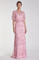 Load image into Gallery viewer, Sparkly Sky Blue Mermaid Floral Beaded Long Formal Dress with Sleeves