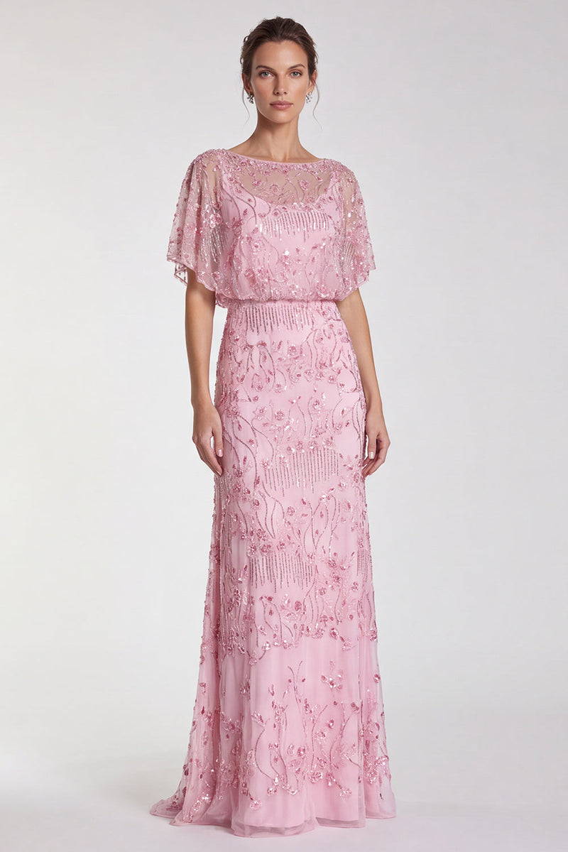 Load image into Gallery viewer, Sparkly Sky Blue Mermaid Floral Beaded Long Formal Dress with Sleeves