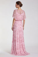 Load image into Gallery viewer, Sparkly Sky Blue Mermaid Floral Beaded Long Formal Dress with Sleeves