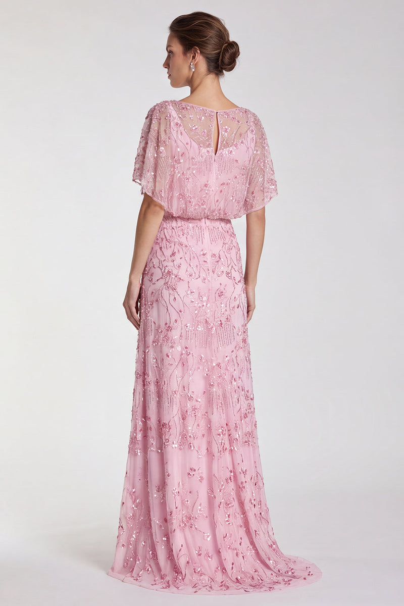Load image into Gallery viewer, Sparkly Sky Blue Mermaid Floral Beaded Long Formal Dress with Sleeves