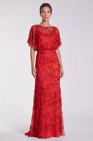 Load image into Gallery viewer, Sparkly Sky Blue Mermaid Floral Beaded Long Formal Dress with Sleeves