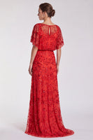 Load image into Gallery viewer, Sparkly Sky Blue Mermaid Floral Beaded Long Formal Dress with Sleeves