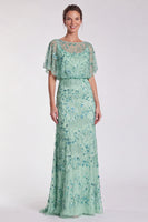 Load image into Gallery viewer, Sparkly Sky Blue Mermaid Floral Beaded Long Formal Dress with Sleeves