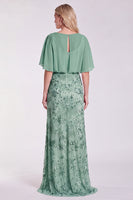 Load image into Gallery viewer, Sparkly Floral Sage Green Mermaid  Beaded Long Formal Dress with Sleeves