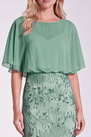 Load image into Gallery viewer, Sparkly Floral Sage Green Mermaid  Beaded Long Formal Dress with Sleeves