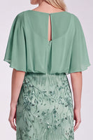 Load image into Gallery viewer, Sparkly Floral Sage Green Mermaid  Beaded Long Formal Dress with Sleeves