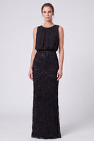 Load image into Gallery viewer, Black Floral Sheath Sparkly Beaded Long Formal Dress with Sequins